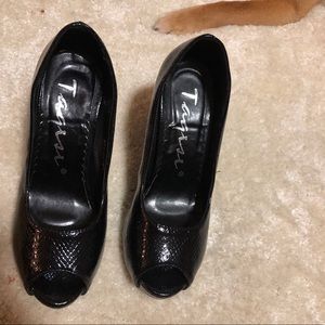 Black open toe heels